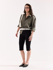 Olive Green Pinstriped Poplin Oversized Shirt